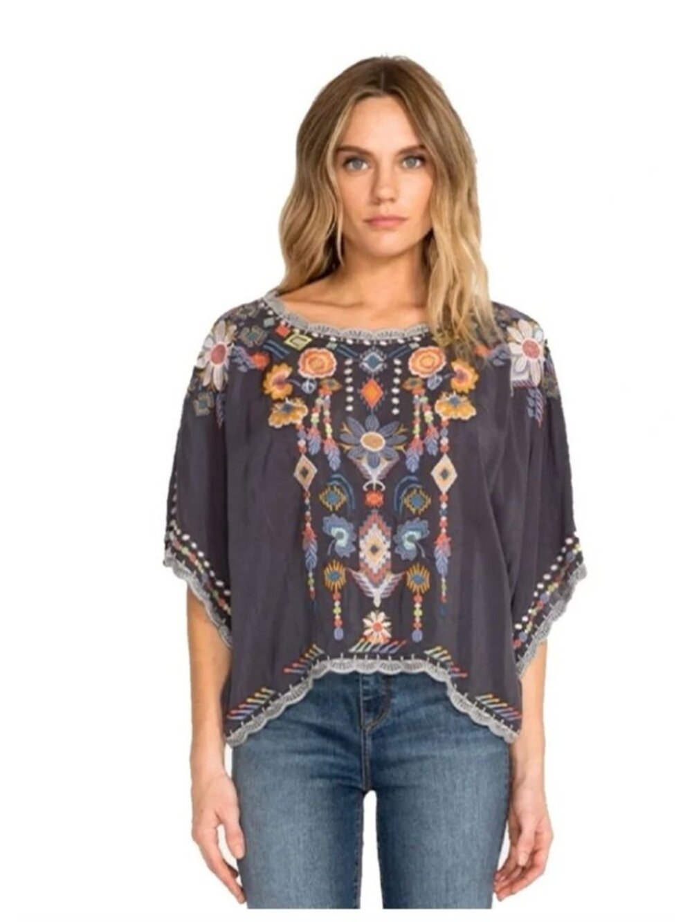 Johnny Was Caspian Cropped Top Gray - Size S